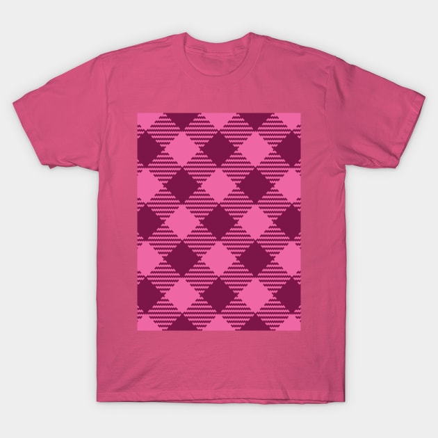 Retro Valentine's gingham check burgundy pink diagonal T-Shirt by Dana Du